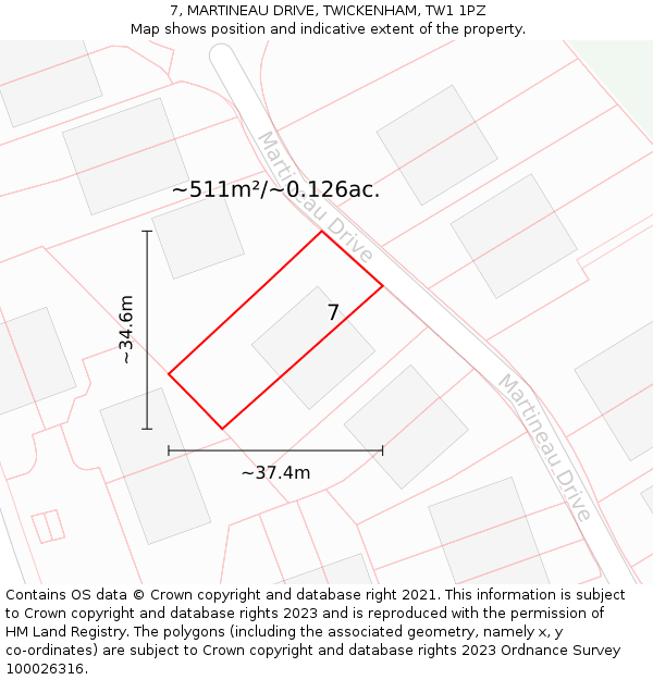 7, MARTINEAU DRIVE, TWICKENHAM, TW1 1PZ: Plot and title map