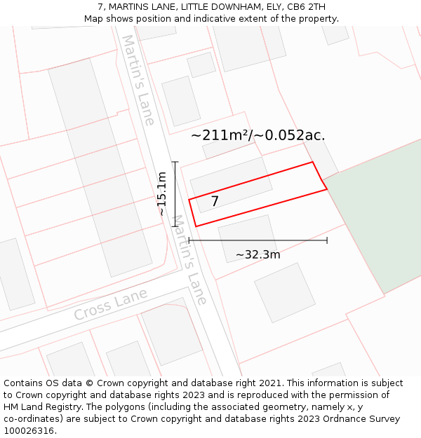 7, MARTINS LANE, LITTLE DOWNHAM, ELY, CB6 2TH: Plot and title map