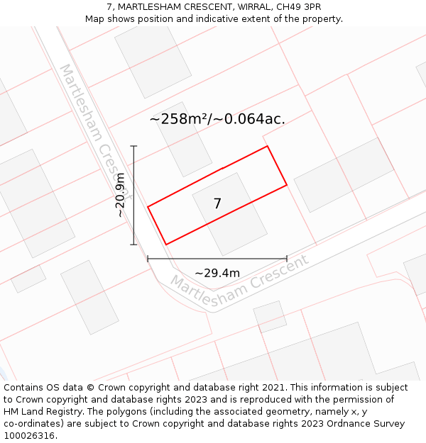 7, MARTLESHAM CRESCENT, WIRRAL, CH49 3PR: Plot and title map