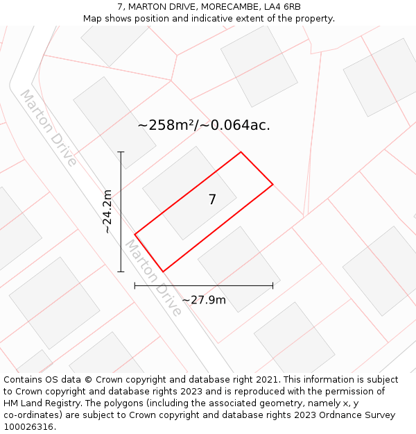 7, MARTON DRIVE, MORECAMBE, LA4 6RB: Plot and title map