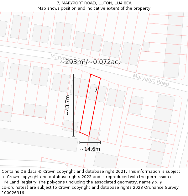 7, MARYPORT ROAD, LUTON, LU4 8EA: Plot and title map