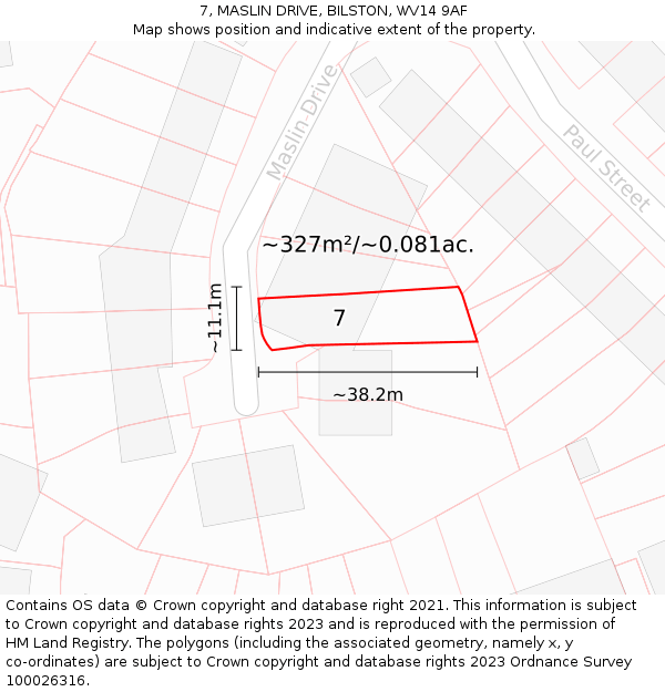 7, MASLIN DRIVE, BILSTON, WV14 9AF: Plot and title map