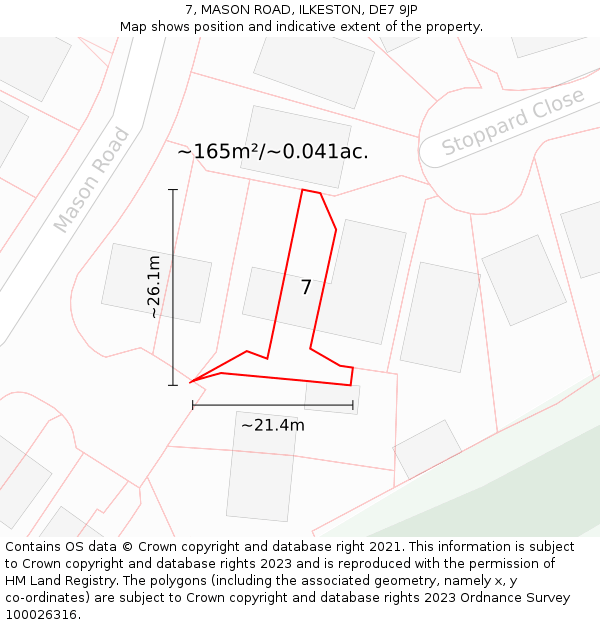 7, MASON ROAD, ILKESTON, DE7 9JP: Plot and title map