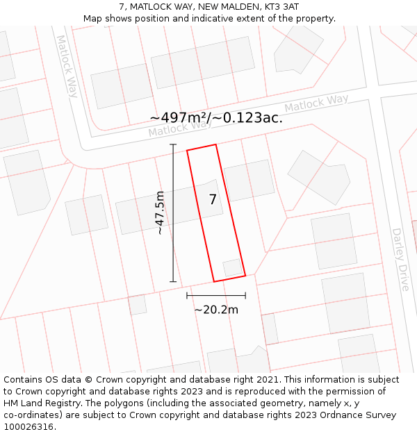 7, MATLOCK WAY, NEW MALDEN, KT3 3AT: Plot and title map