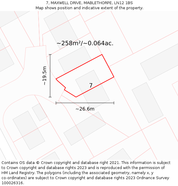 7, MAXWELL DRIVE, MABLETHORPE, LN12 1BS: Plot and title map