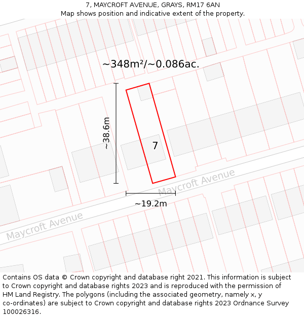 7, MAYCROFT AVENUE, GRAYS, RM17 6AN: Plot and title map