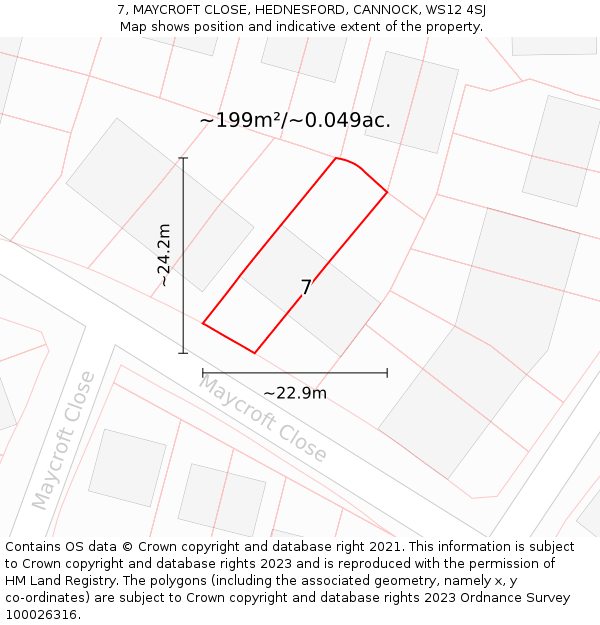 7, MAYCROFT CLOSE, HEDNESFORD, CANNOCK, WS12 4SJ: Plot and title map