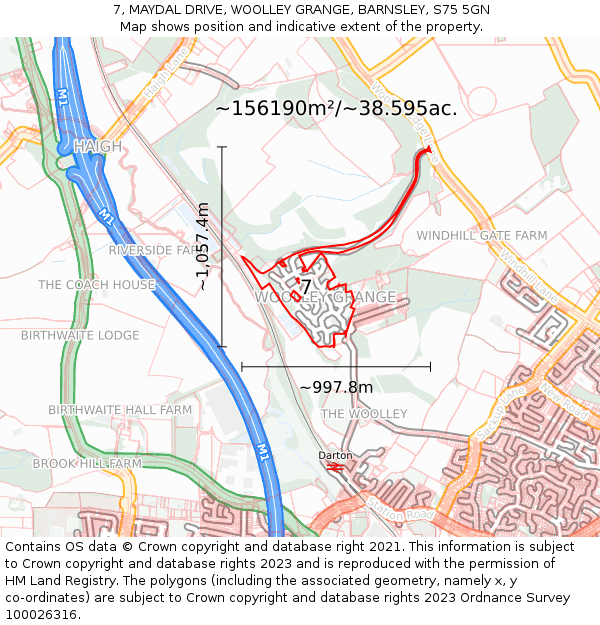 7, MAYDAL DRIVE, WOOLLEY GRANGE, BARNSLEY, S75 5GN: Plot and title map