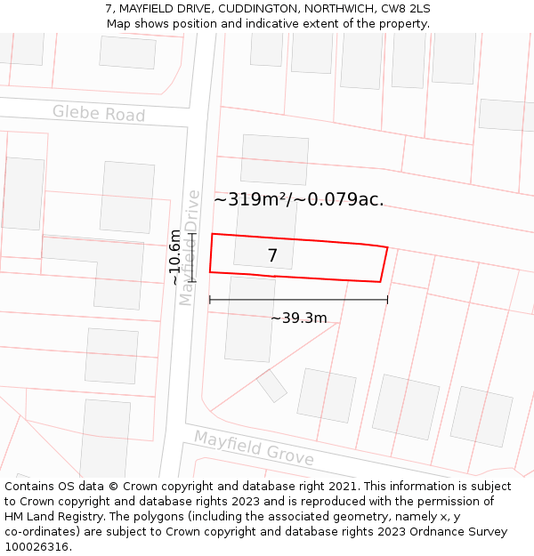 7, MAYFIELD DRIVE, CUDDINGTON, NORTHWICH, CW8 2LS: Plot and title map