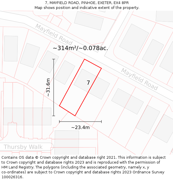 7, MAYFIELD ROAD, PINHOE, EXETER, EX4 8PR: Plot and title map