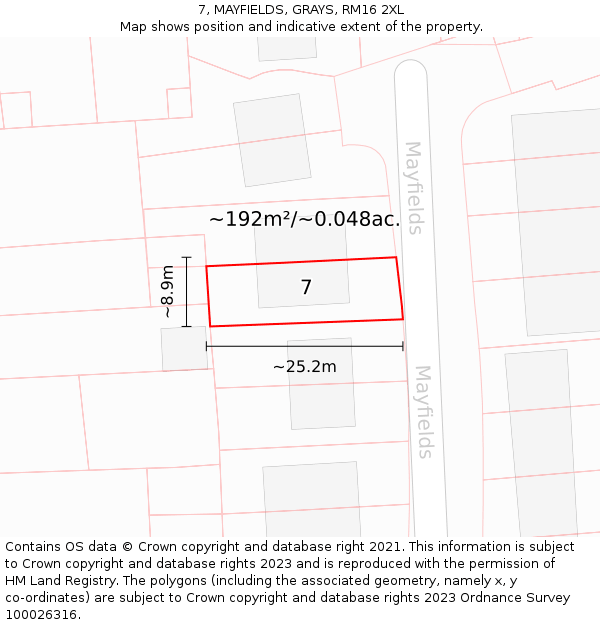 7, MAYFIELDS, GRAYS, RM16 2XL: Plot and title map