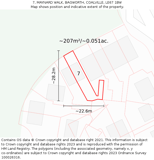 7, MAYNARD WALK, BAGWORTH, COALVILLE, LE67 1BW: Plot and title map