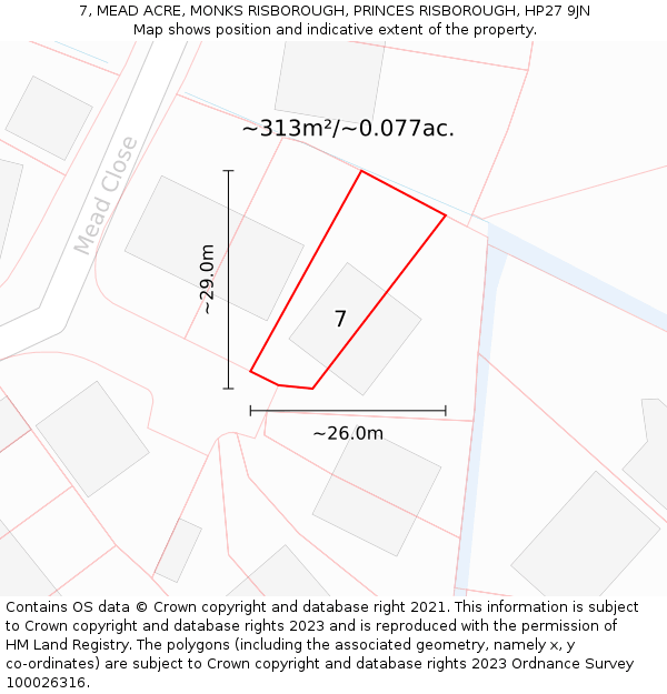 7, MEAD ACRE, MONKS RISBOROUGH, PRINCES RISBOROUGH, HP27 9JN: Plot and title map