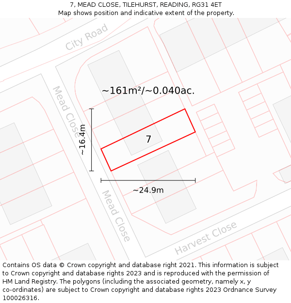 7, MEAD CLOSE, TILEHURST, READING, RG31 4ET: Plot and title map