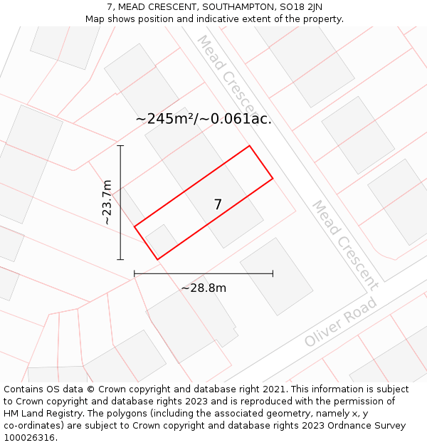 7, MEAD CRESCENT, SOUTHAMPTON, SO18 2JN: Plot and title map
