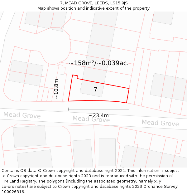 7, MEAD GROVE, LEEDS, LS15 9JS: Plot and title map