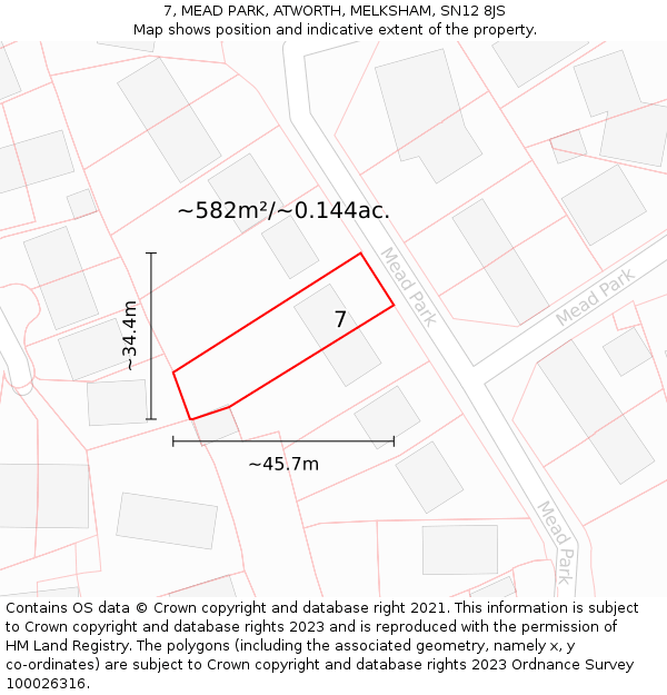 7, MEAD PARK, ATWORTH, MELKSHAM, SN12 8JS: Plot and title map