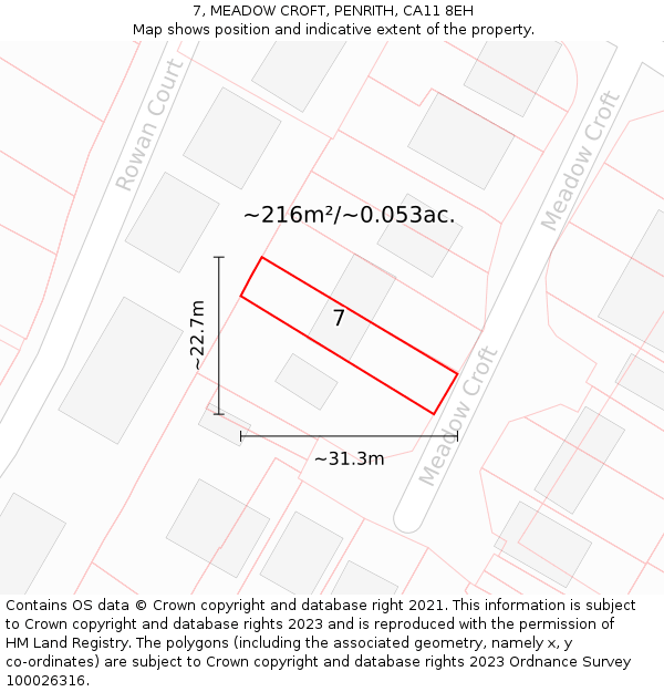 7, MEADOW CROFT, PENRITH, CA11 8EH: Plot and title map