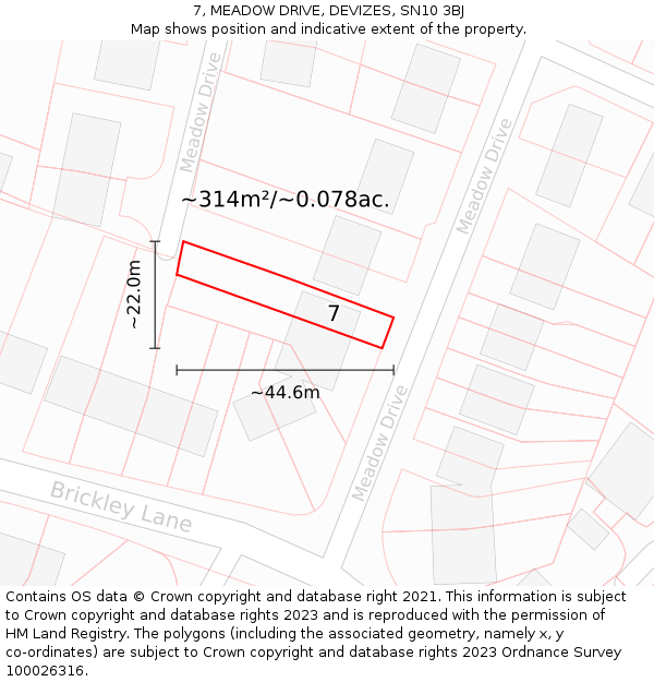 7, MEADOW DRIVE, DEVIZES, SN10 3BJ: Plot and title map