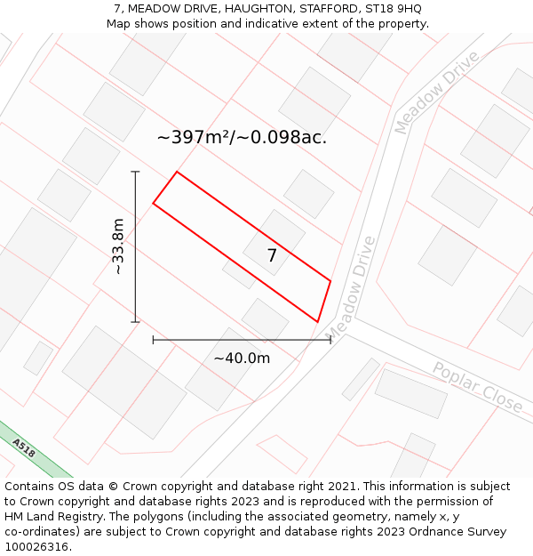 7, MEADOW DRIVE, HAUGHTON, STAFFORD, ST18 9HQ: Plot and title map