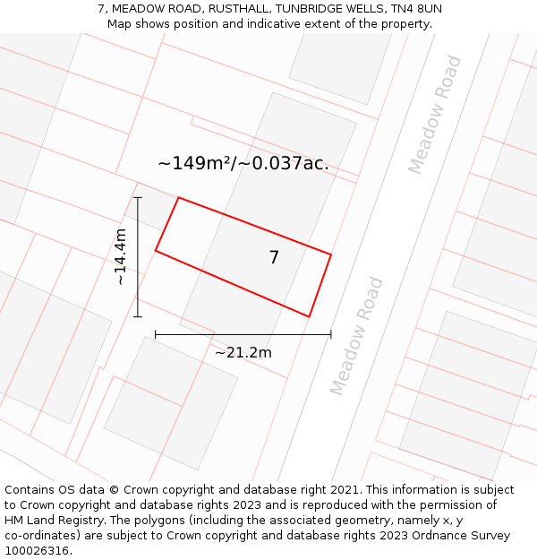 7, MEADOW ROAD, RUSTHALL, TUNBRIDGE WELLS, TN4 8UN: Plot and title map