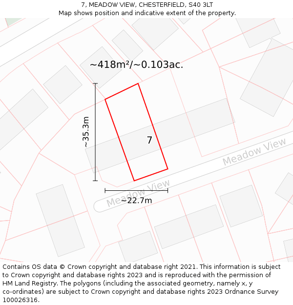 7, MEADOW VIEW, CHESTERFIELD, S40 3LT: Plot and title map