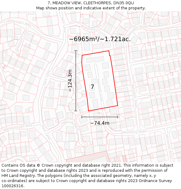 7, MEADOW VIEW, CLEETHORPES, DN35 0QU: Plot and title map