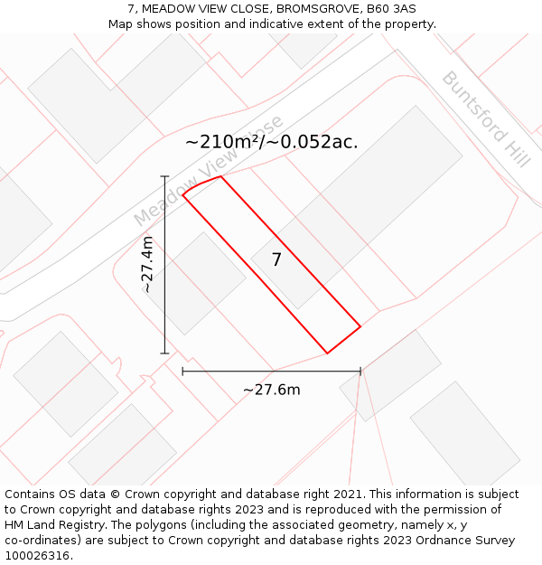7, MEADOW VIEW CLOSE, BROMSGROVE, B60 3AS: Plot and title map