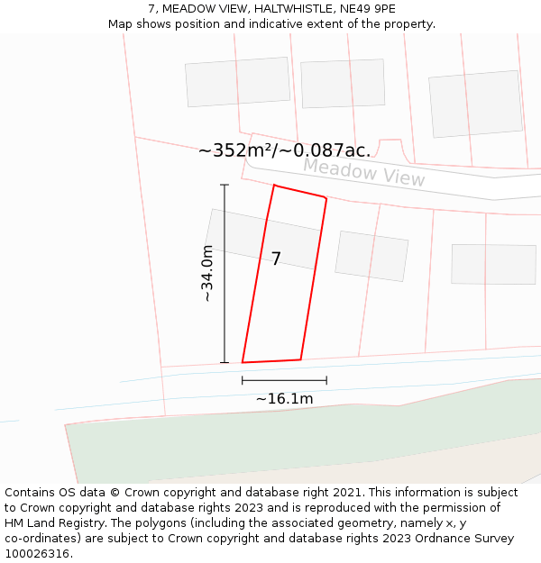 7, MEADOW VIEW, HALTWHISTLE, NE49 9PE: Plot and title map