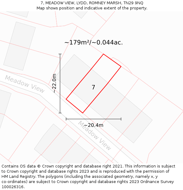 7, MEADOW VIEW, LYDD, ROMNEY MARSH, TN29 9NQ: Plot and title map