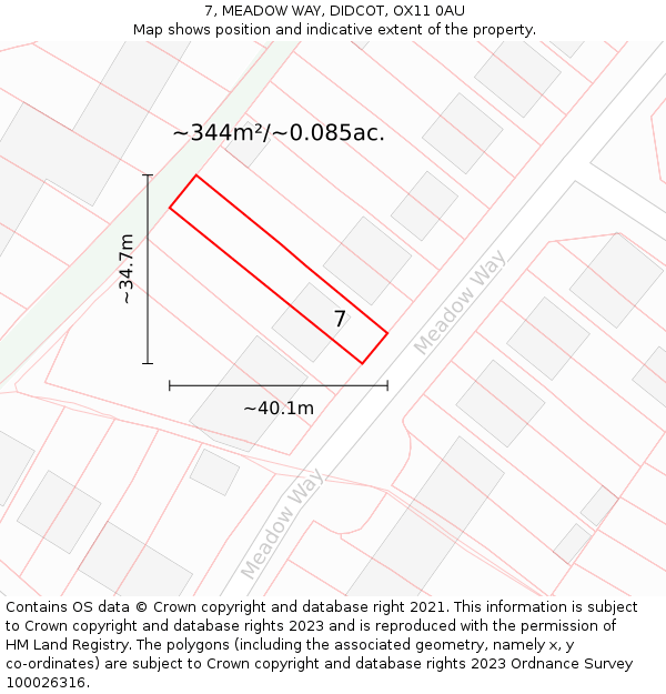 7, MEADOW WAY, DIDCOT, OX11 0AU: Plot and title map