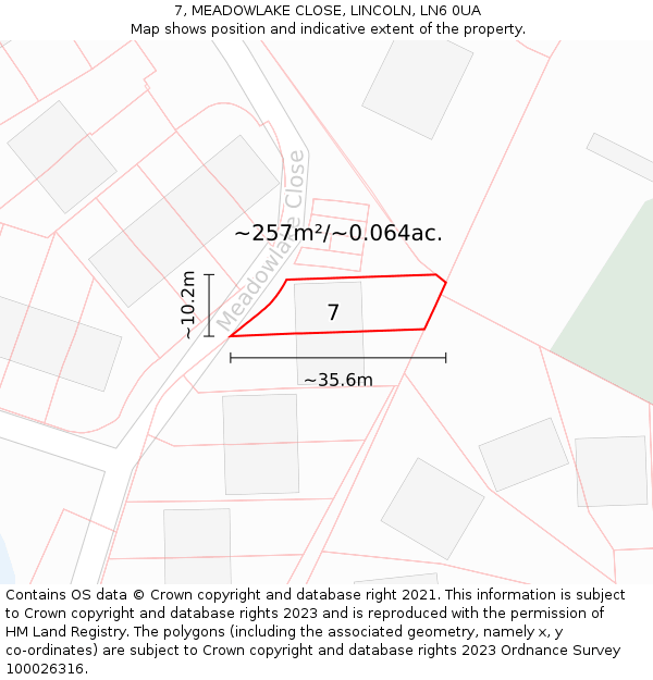 7, MEADOWLAKE CLOSE, LINCOLN, LN6 0UA: Plot and title map