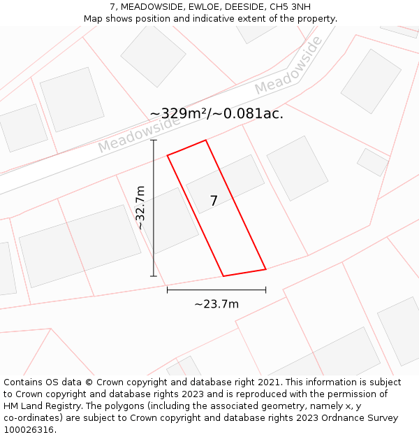 7, MEADOWSIDE, EWLOE, DEESIDE, CH5 3NH: Plot and title map