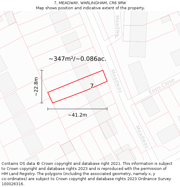 7, MEADWAY, WARLINGHAM, CR6 9RW: Plot and title map