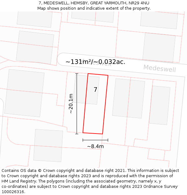 7, MEDESWELL, HEMSBY, GREAT YARMOUTH, NR29 4NU: Plot and title map