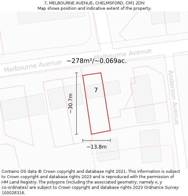 7, MELBOURNE AVENUE, CHELMSFORD, CM1 2DN: Plot and title map