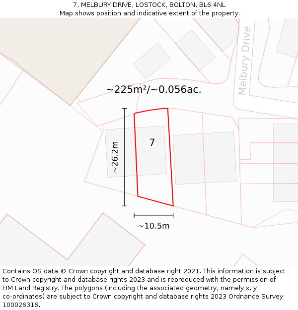 7, MELBURY DRIVE, LOSTOCK, BOLTON, BL6 4NL: Plot and title map