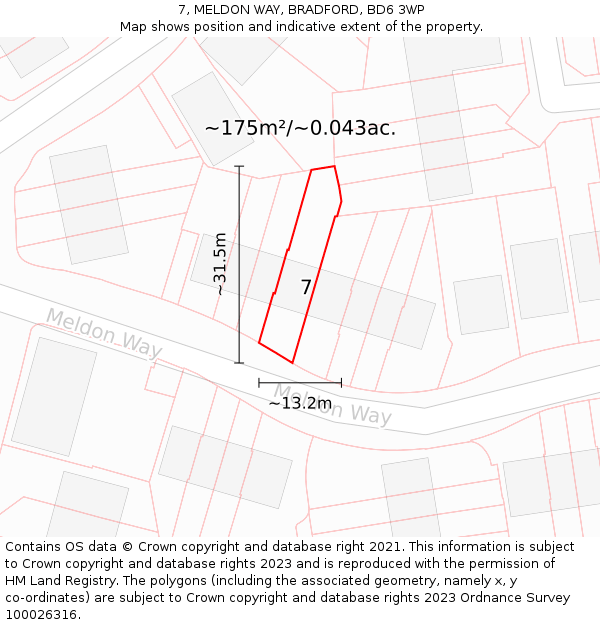 7, MELDON WAY, BRADFORD, BD6 3WP: Plot and title map