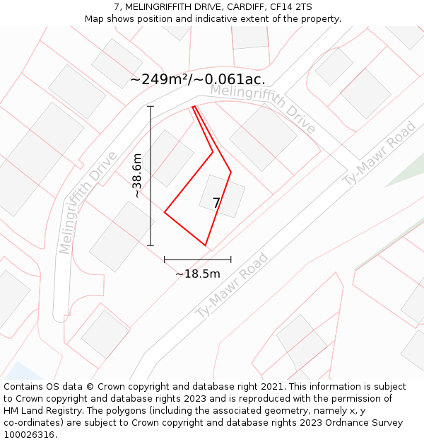 7, MELINGRIFFITH DRIVE, CARDIFF, CF14 2TS: Plot and title map