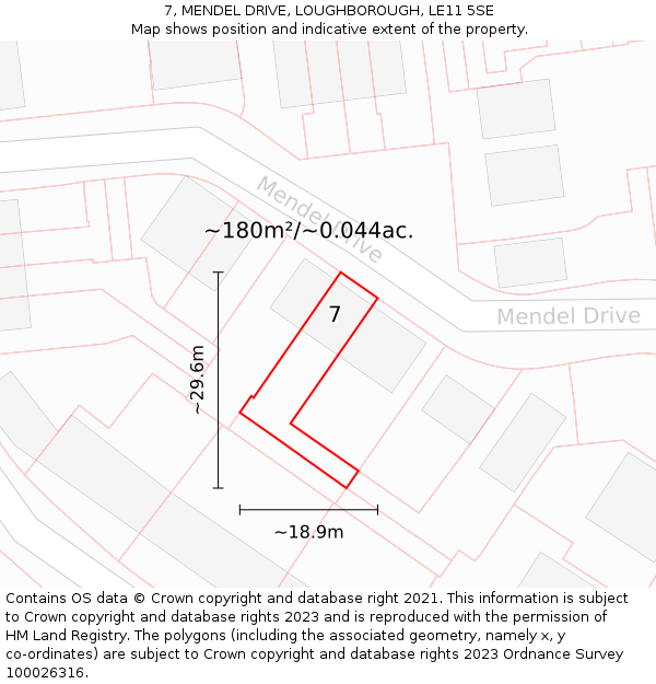 7, MENDEL DRIVE, LOUGHBOROUGH, LE11 5SE: Plot and title map