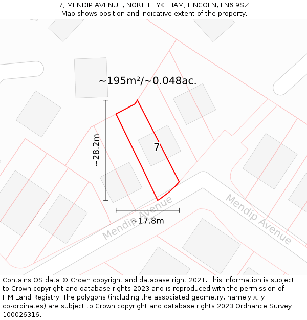 7, MENDIP AVENUE, NORTH HYKEHAM, LINCOLN, LN6 9SZ: Plot and title map
