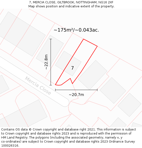 7, MERCIA CLOSE, GILTBROOK, NOTTINGHAM, NG16 2XF: Plot and title map