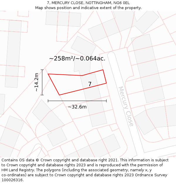 7, MERCURY CLOSE, NOTTINGHAM, NG6 0EL: Plot and title map