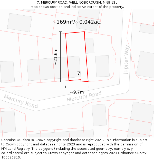 7, MERCURY ROAD, WELLINGBOROUGH, NN8 1SL: Plot and title map