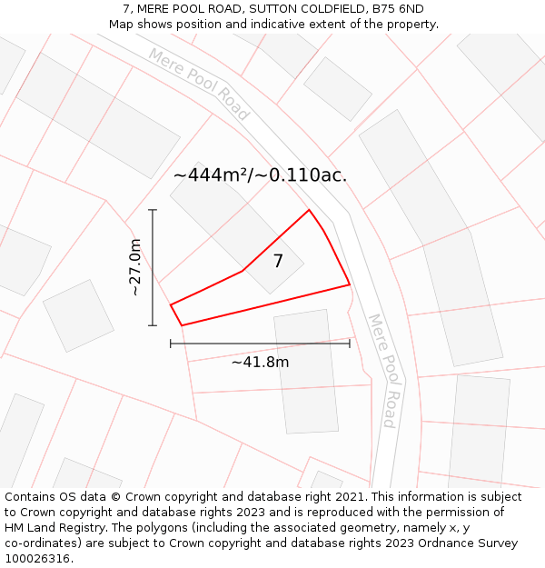 7, MERE POOL ROAD, SUTTON COLDFIELD, B75 6ND: Plot and title map