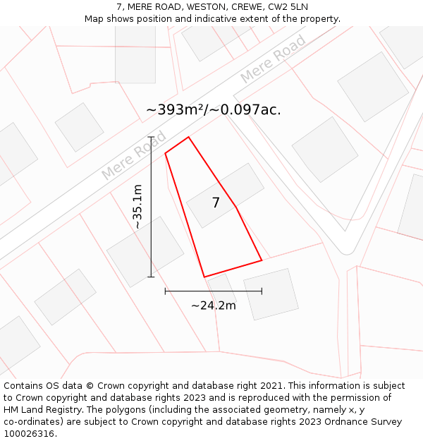 7, MERE ROAD, WESTON, CREWE, CW2 5LN: Plot and title map