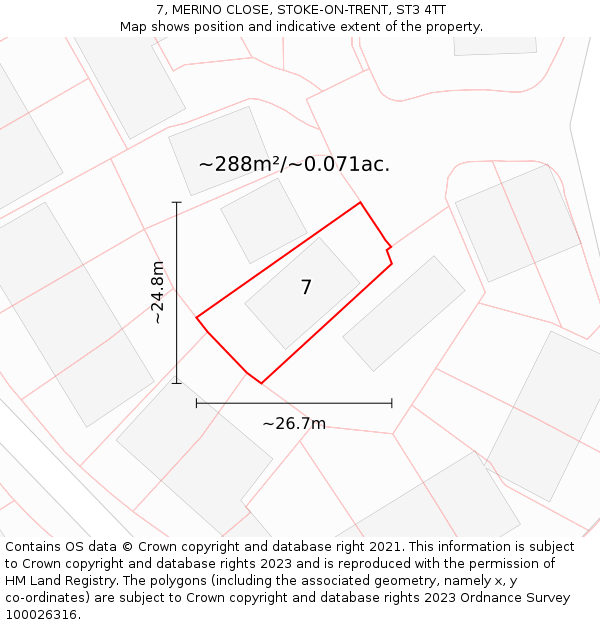 7, MERINO CLOSE, STOKE-ON-TRENT, ST3 4TT: Plot and title map