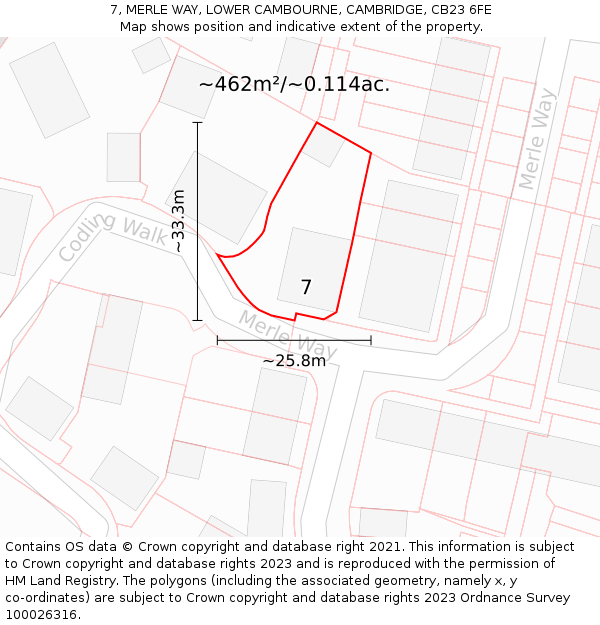 7, MERLE WAY, LOWER CAMBOURNE, CAMBRIDGE, CB23 6FE: Plot and title map