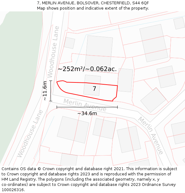 7, MERLIN AVENUE, BOLSOVER, CHESTERFIELD, S44 6QF: Plot and title map