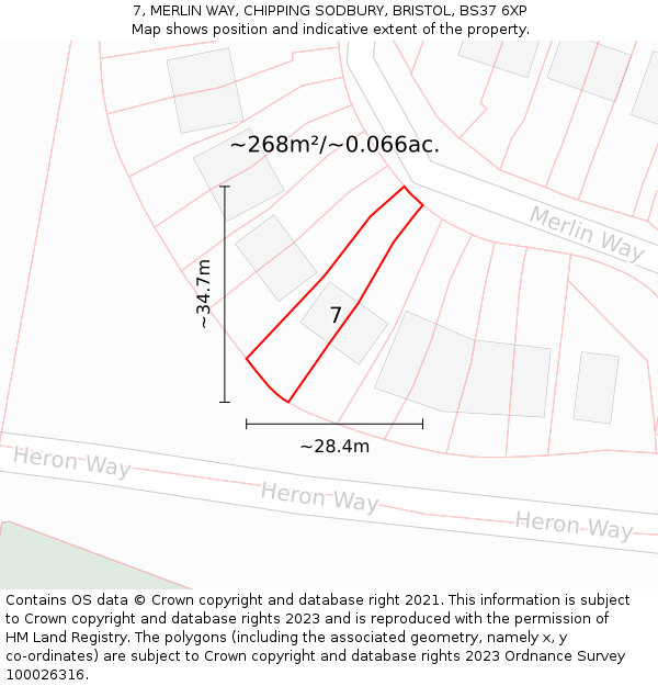 7, MERLIN WAY, CHIPPING SODBURY, BRISTOL, BS37 6XP: Plot and title map